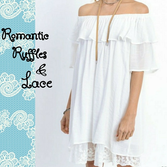 desireshoppe Dresses & Skirts - On or Off Shoulder Rufffle & Lace Dress